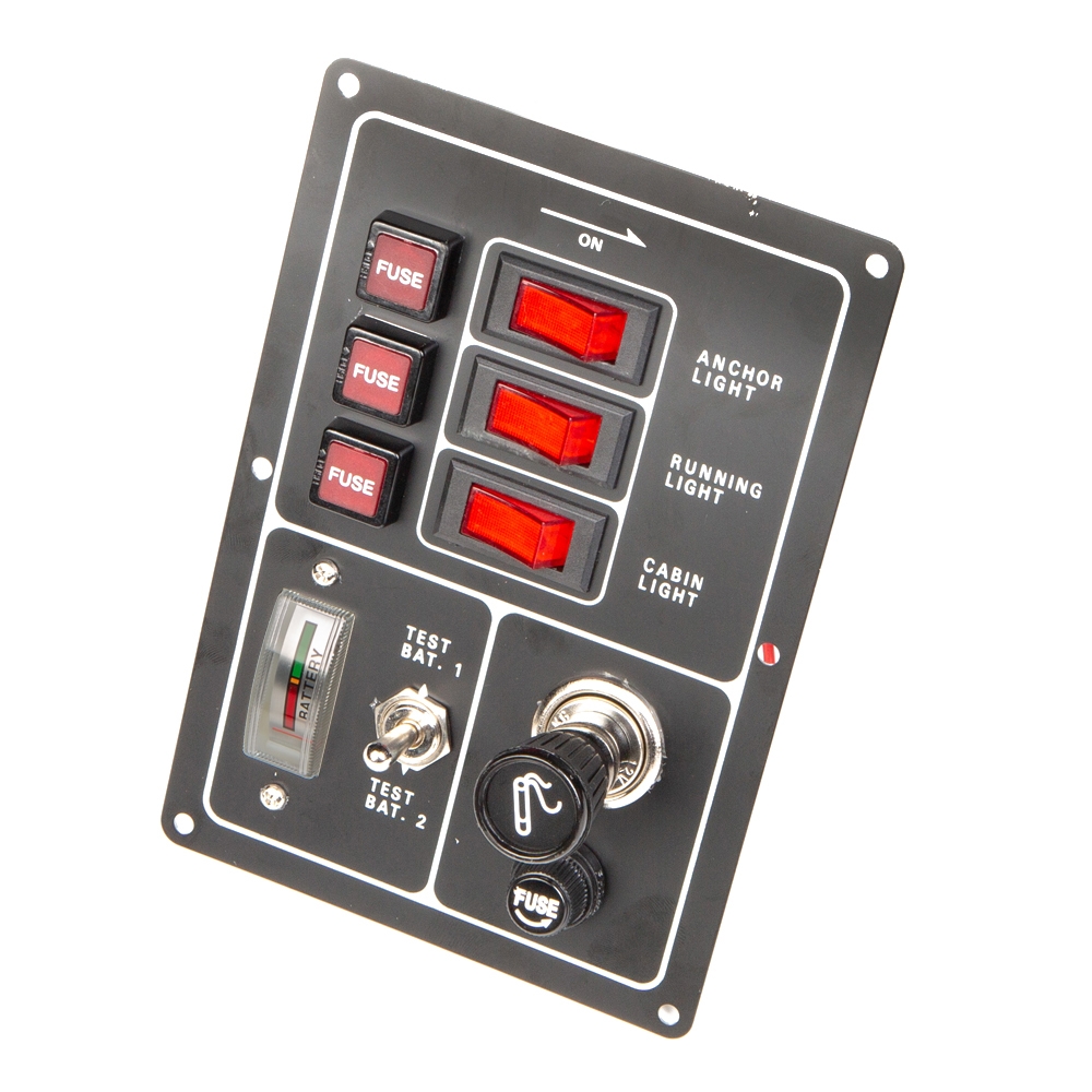 Панель электрическая 3 переключателя индикатора напряжения АКБ с вольтметром и прикуривателем Skippe Панель электрическая 3 переключателя индикатора напряжения АКБ с вольтметром и прикуривателем Skippe