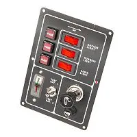 Панель электрическая 3 переключателя индикатора напряжения АКБ с вольтметром и прикуривателем Skippe