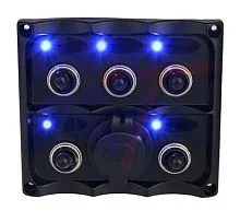 Панель электрическая 5 переключателей влагозащищенные с разъёмом прикуривателя Rivertec 