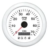 Прибор контроля оборотов двигателя (тахометр) 0-7000 об/мин. со счетчиком моточасов WEMA белый 