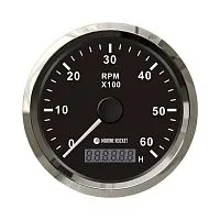 Прибор контроля двигателя (тахометр) 0-6000 об/мин. со счетчиком моточасов Marine Rocket черный