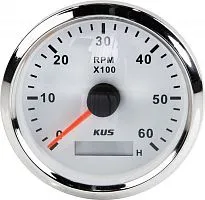 Прибор контроля оборотов двигателя (тахометр) 0-6000 об/мин. со счетчиком моточасов KUS/Tainor белый